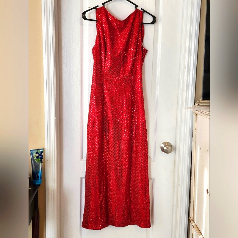 Vintage Sparkly red gown low back